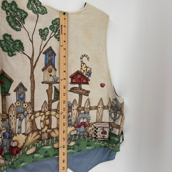 Vintage Novelty Cats House Print Vest Sleeveless Quirky Grandmacore M/L no tag - Picture 5 of 5